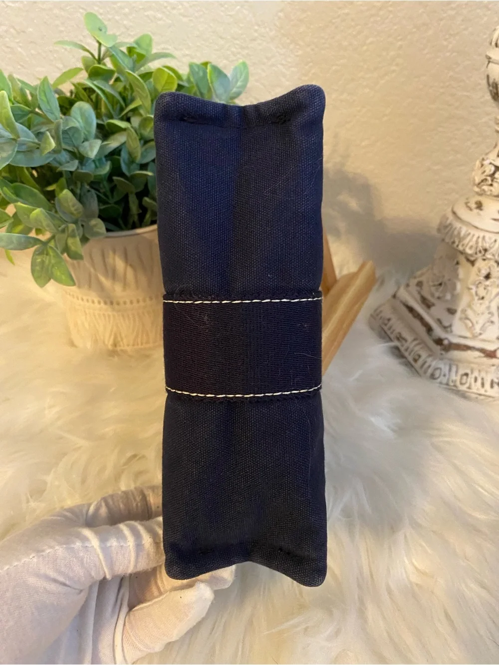 Hermes Navy Canvas Cosmetic Pouch with Contrast Stitching